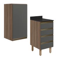 Armario Aereo E Balcao 1 Porta 4 Gavetas 40cm Mdf Kali Nicioli Carvalho Toq Chumbo - 1