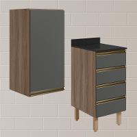 Armario Aereo E Balcao 1 Porta 4 Gavetas 40cm Mdf Kali Nicioli Carvalho Toq Chumbo - 2