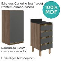 Armario Aereo E Balcao 1 Porta 4 Gavetas 40cm Mdf Kali Nicioli Carvalho Toq Chumbo