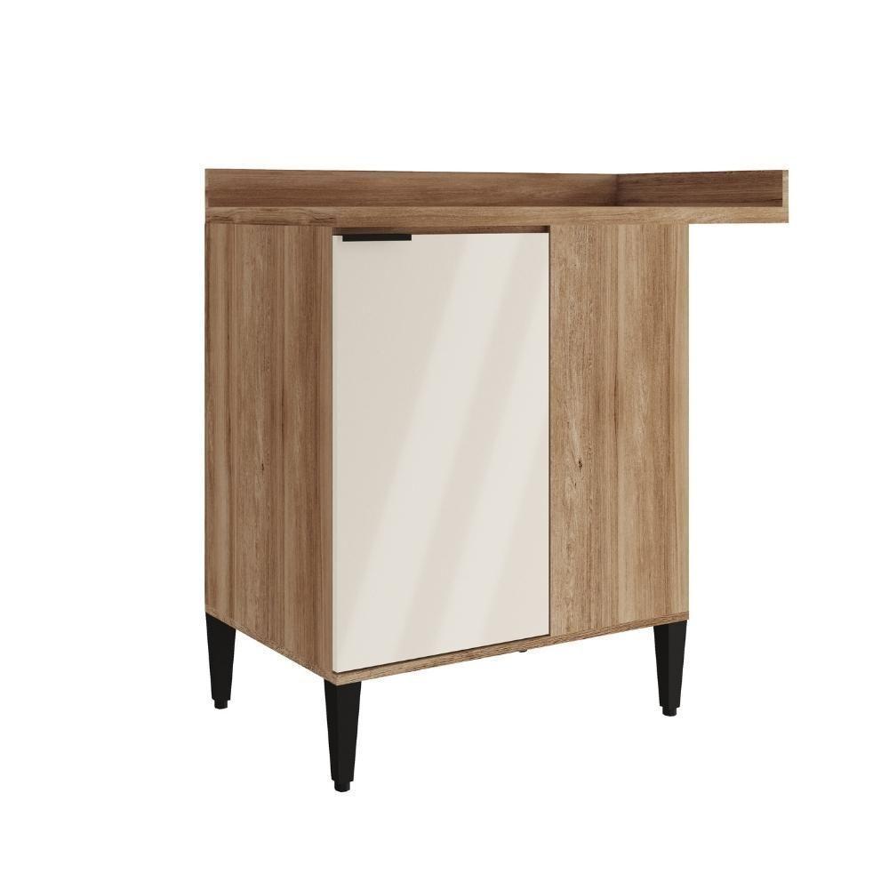 Balcão De Cozinha Canto Miami 1 Porta Com Tampo Carraro Freijó Com Off White - 1