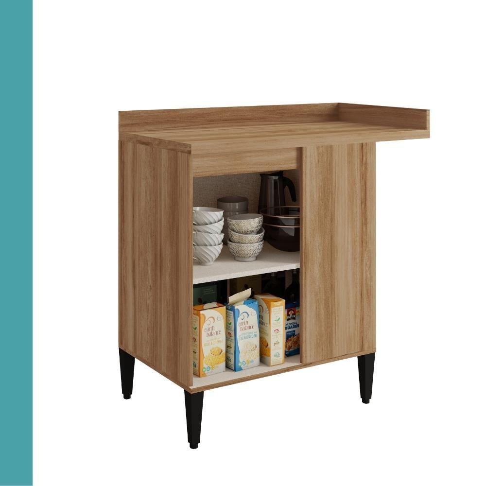 Balcão De Cozinha Canto Miami 1 Porta Com Tampo Carraro Freijó Com Off White - 3