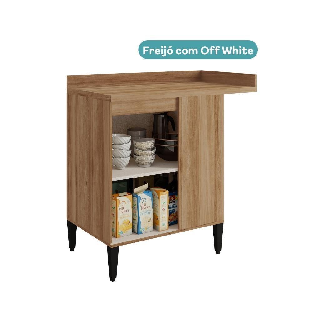 Balcão De Cozinha Canto Miami 1 Porta Com Tampo Carraro Freijó Com Off White - 5