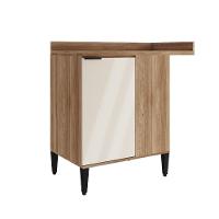 Balcão De Cozinha Canto Miami 1 Porta Com Tampo Carraro Freijó Com Off White - 1