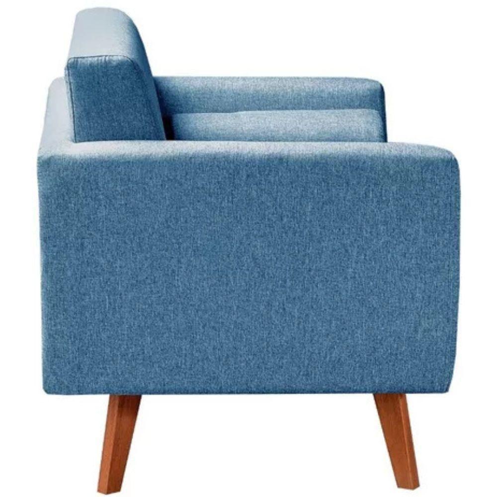 Poltrona Decorativa Luma Linho Azul Com Pés Em Madeira - 2