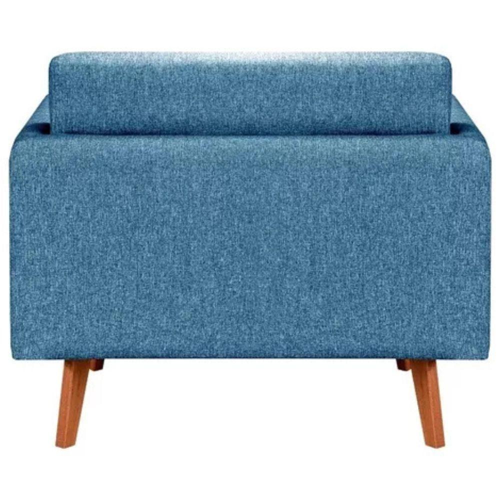 Poltrona Decorativa Luma Linho Azul Com Pés Em Madeira - 4