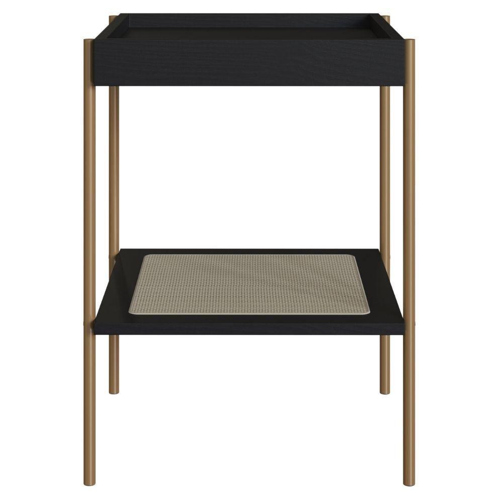 Mesa Lateral De Apoio Oslo Artesano 43 Cm (largura) Mdp Nero Palha Sintética Bege Pé Metal Dourado - 2