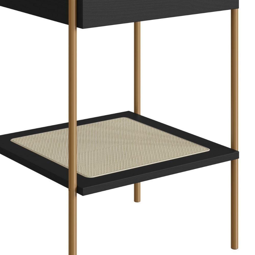 Mesa Lateral De Apoio Oslo Artesano 43 Cm (largura) Mdp Nero Palha Sintética Bege Pé Metal Dourado - 3