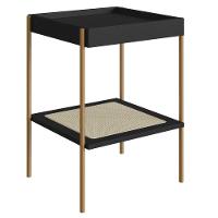 Mesa Lateral De Apoio Oslo Artesano 43 Cm (largura) Mdp Nero Palha Sintética Bege Pé Metal Dourado - 1