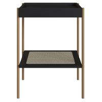 Mesa Lateral De Apoio Oslo Artesano 43 Cm (largura) Mdp Nero Palha Sintética Bege Pé Metal Dourado - 2