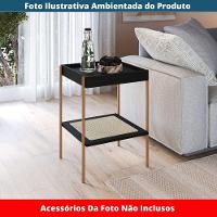 Mesa Lateral De Apoio Oslo Artesano 43 Cm (largura) Mdp Nero Palha Sintética Bege Pé Metal Dourado - 5