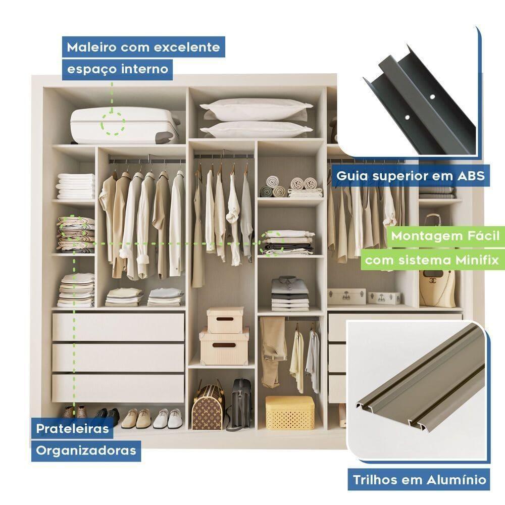 Guarda Roupa 3 Portas De Correr 6 Gavetas Nápoli Minastex Branco - 7