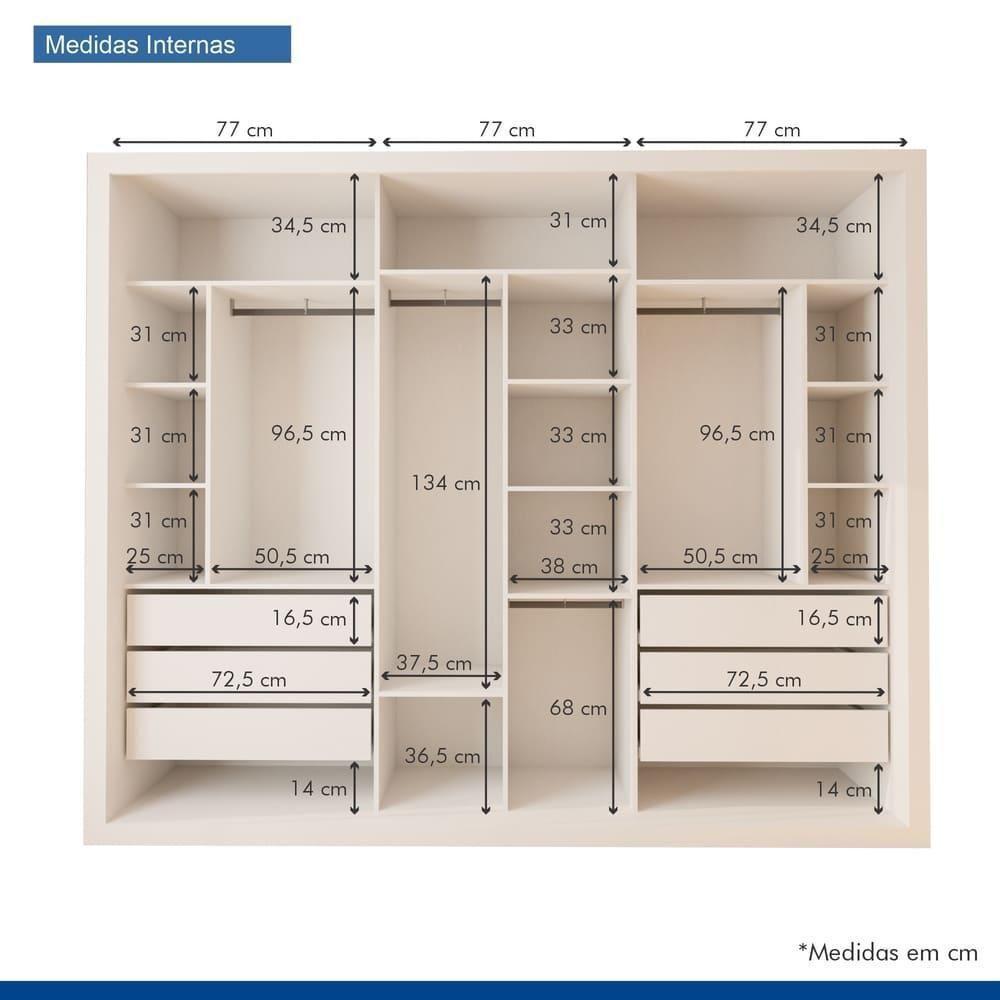 Guarda Roupa 3 Portas De Correr 6 Gavetas Nápoli Minastex Branco - 8