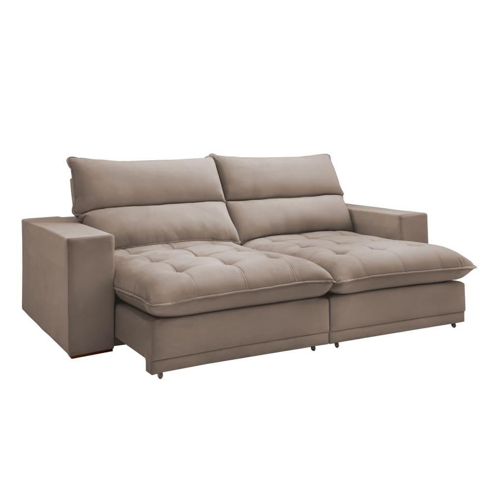 Sofá Retrátil E Reclinável Martinho Veludo Bege Escuro 2,30m - 1