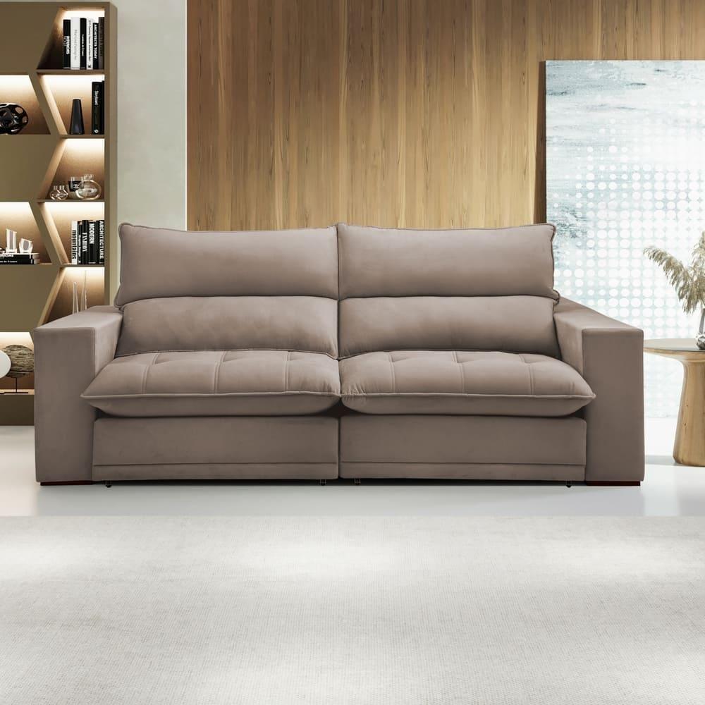 Sofá Retrátil E Reclinável Martinho Veludo Bege Escuro 2,30m - 2