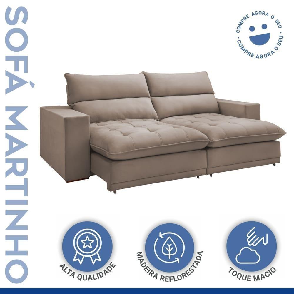 Sofá Retrátil E Reclinável Martinho Veludo Bege Escuro 2,30m - 4