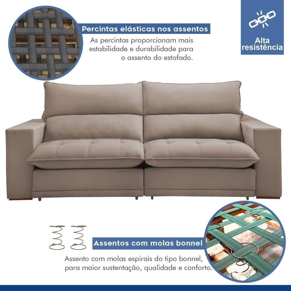 Sofá Retrátil E Reclinável Martinho Veludo Bege Escuro 2,30m - 5