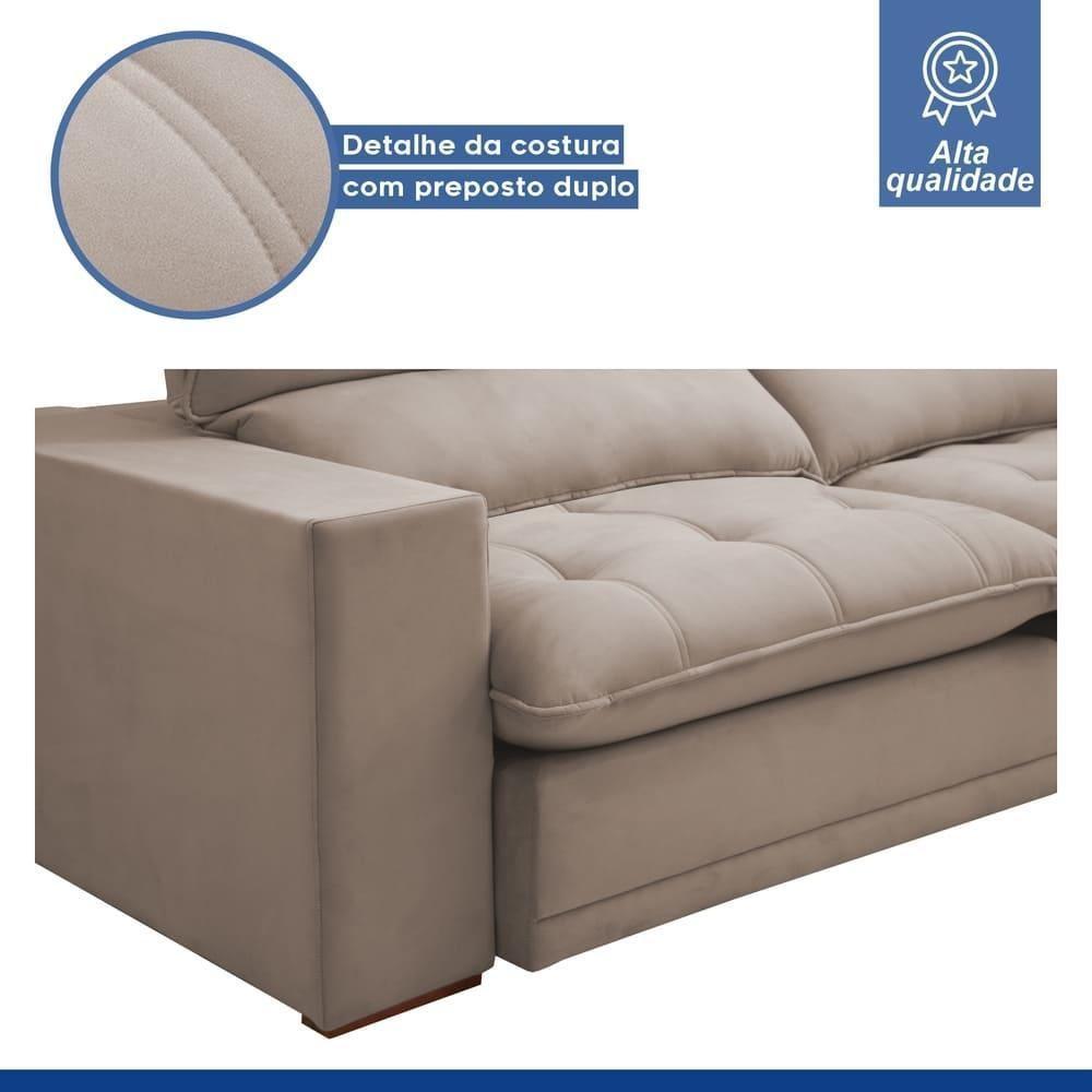 Sofá Retrátil E Reclinável Martinho Veludo Bege Escuro 2,30m - 8