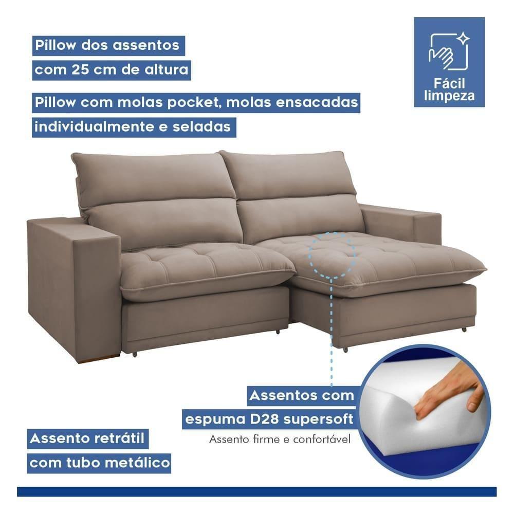 Sofá Retrátil E Reclinável Martinho Veludo Bege Escuro 2,30m - 9