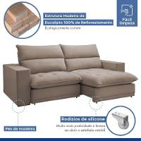 Sofá Retrátil E Reclinável Martinho Veludo Bege Escuro 2,30m - 7