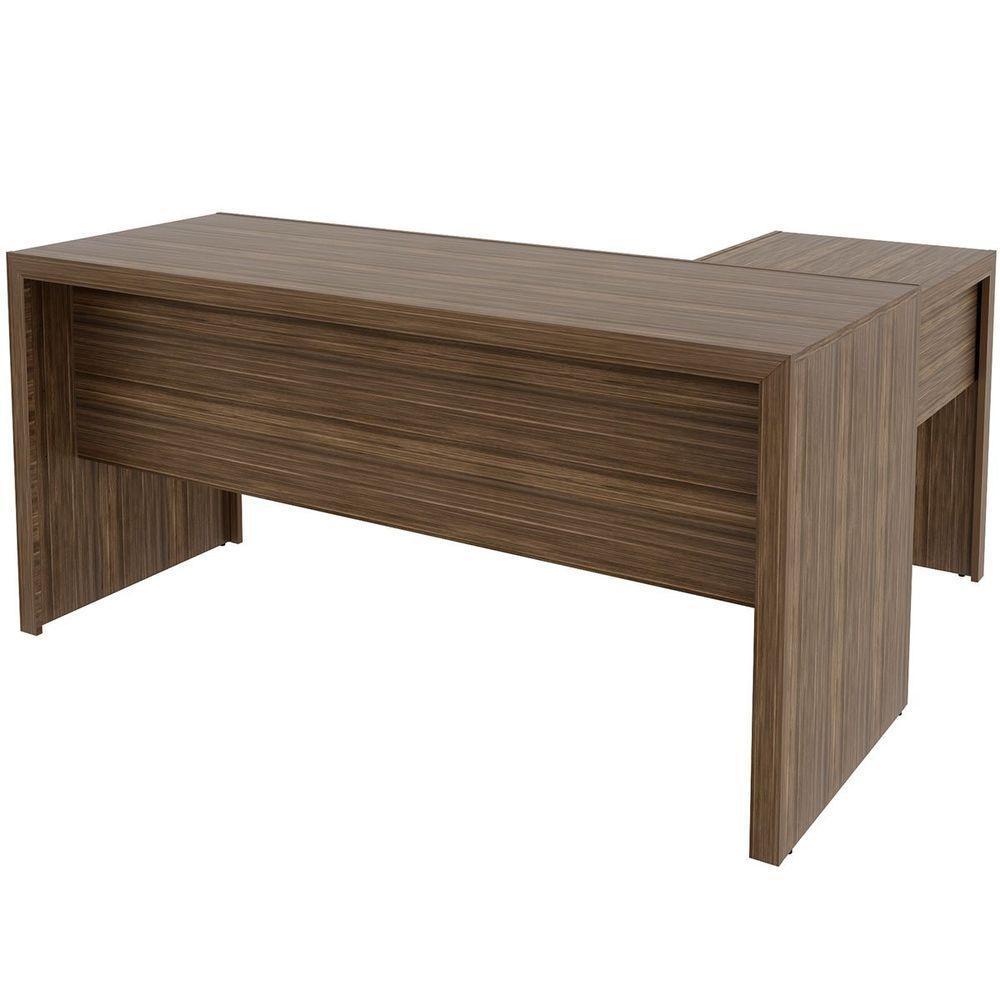Mesa De Canto Para Escritório Em L Angular Com 3 Gavetas Nogal - 9