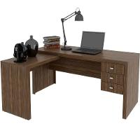 Mesa De Canto Para Escritório Em L Angular Com 3 Gavetas Nogal - 1