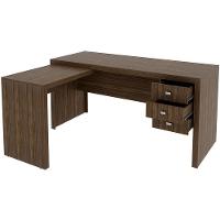 Mesa De Canto Para Escritório Em L Angular Com 3 Gavetas Nogal - 2