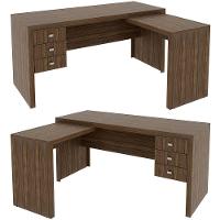 Mesa De Canto Para Escritório Em L Angular Com 3 Gavetas Nogal