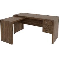 Mesa De Canto Para Escritório Em L Angular Com 3 Gavetas Nogal - 7
