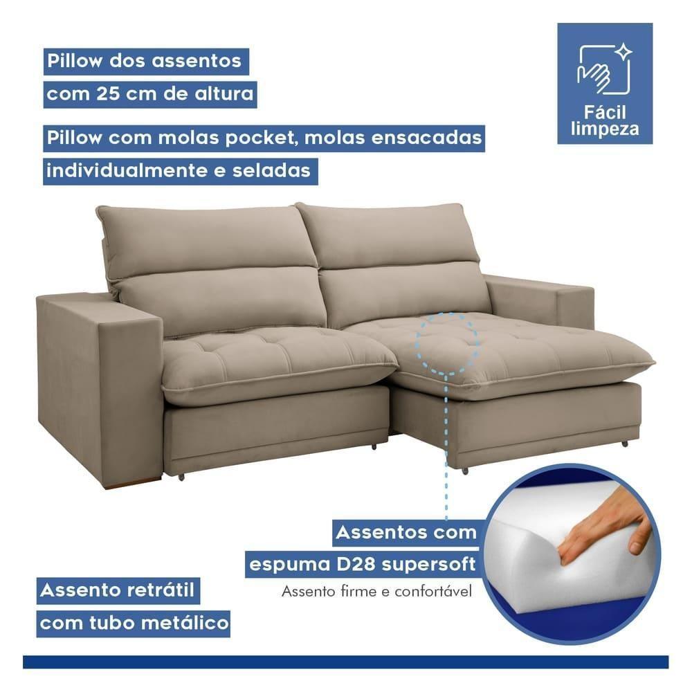 Sofá Retrátil E Reclinável Martinho Boucle Bege 2,30m - 6