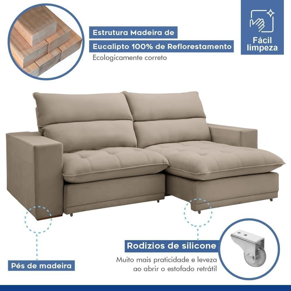 Sofá Retrátil E Reclinável Martinho Boucle Bege 2,30m - 10