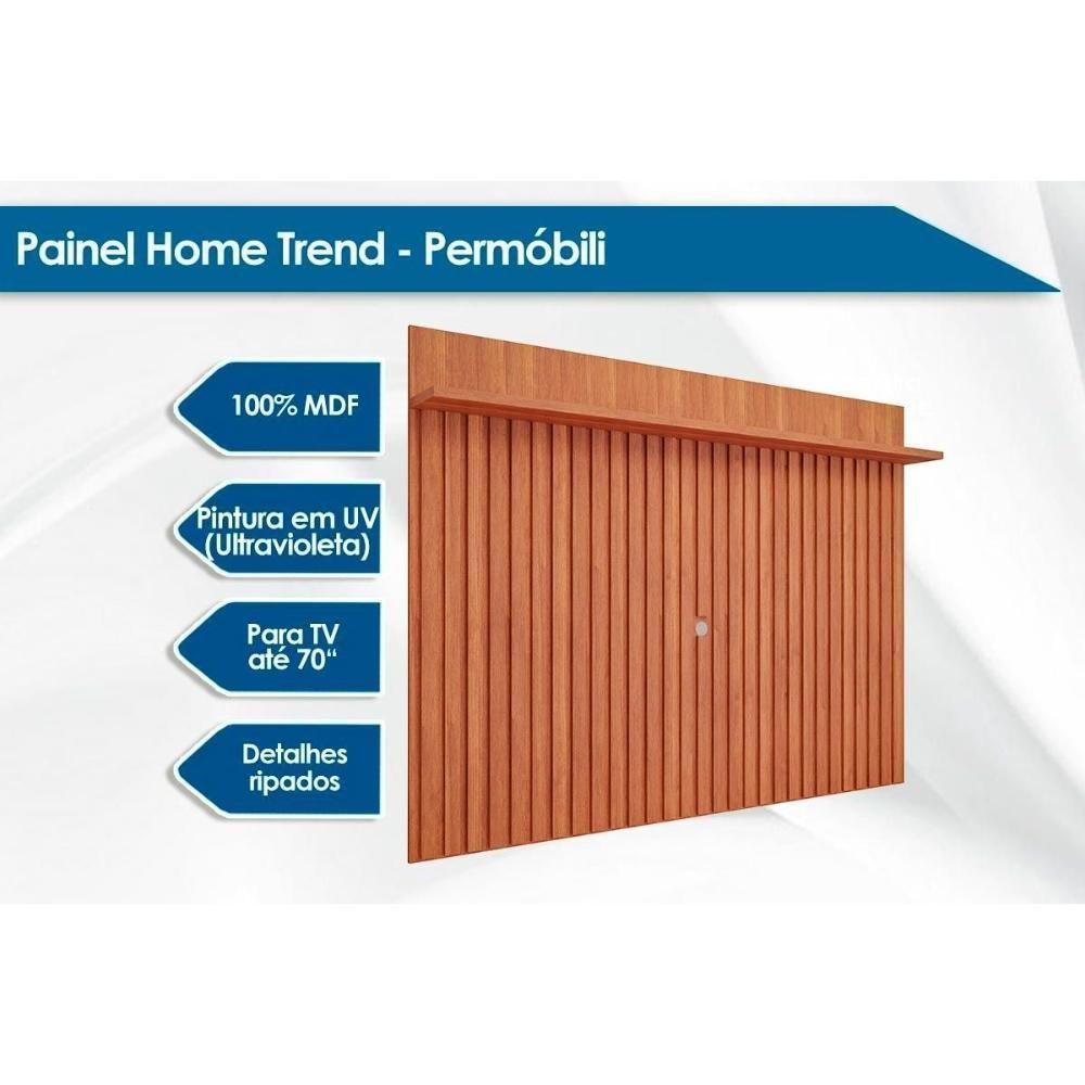 Painel Quarto P/tv Até 70 Pol Trend 100% Mdf Ripado C/ Prateleira 180x135cm Cinamomo - Permóbili - 2