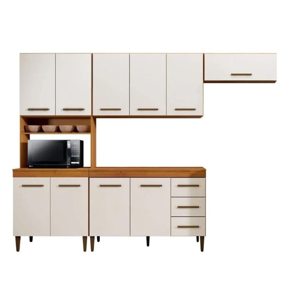 Cozinha Modulada Atenas 10 Portas 3 Gavetas Kaiki Móveis Nature Off White - 1