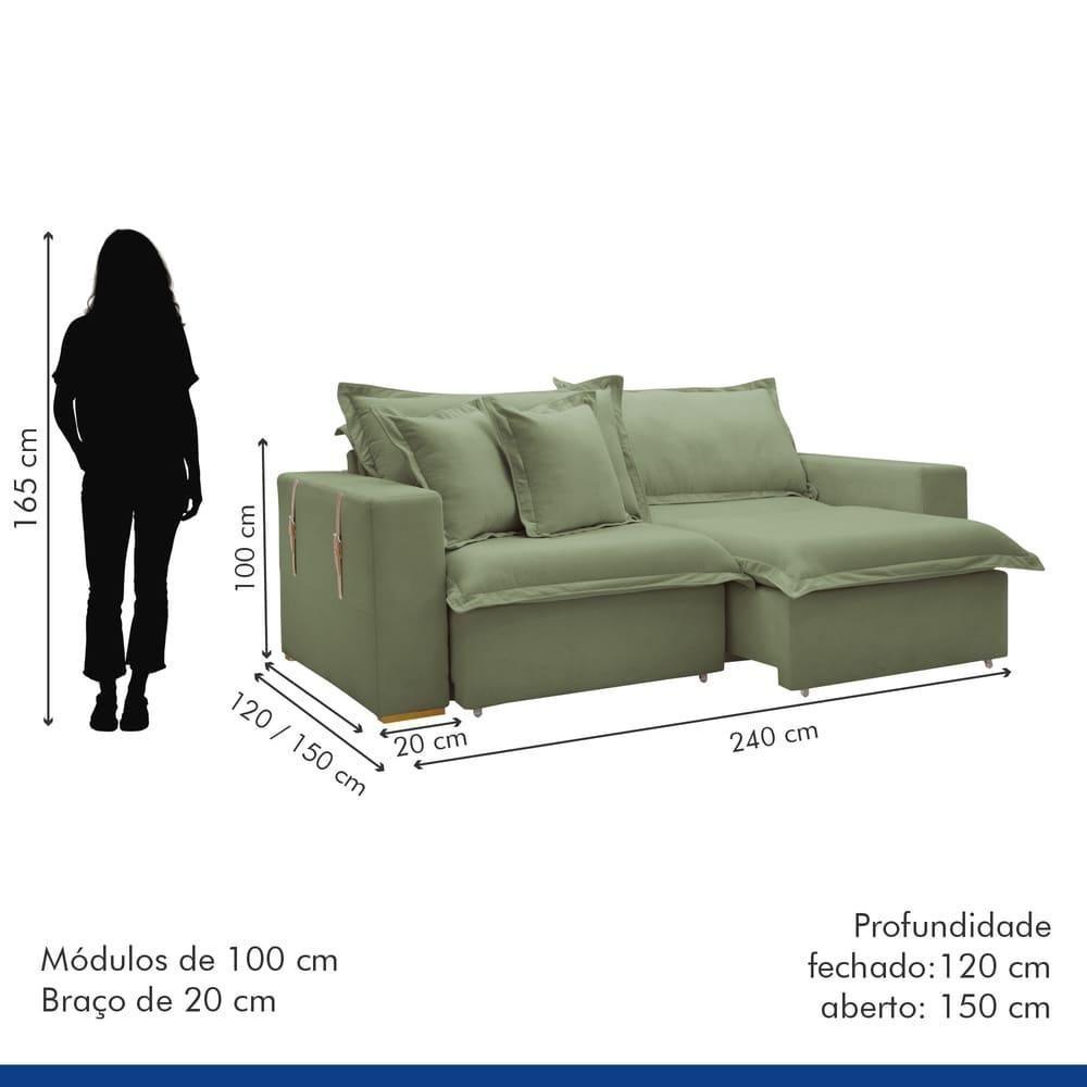 Sofá Cama Retrátil E Reclinável Arizona Boucle Verde 2,40m - 3
