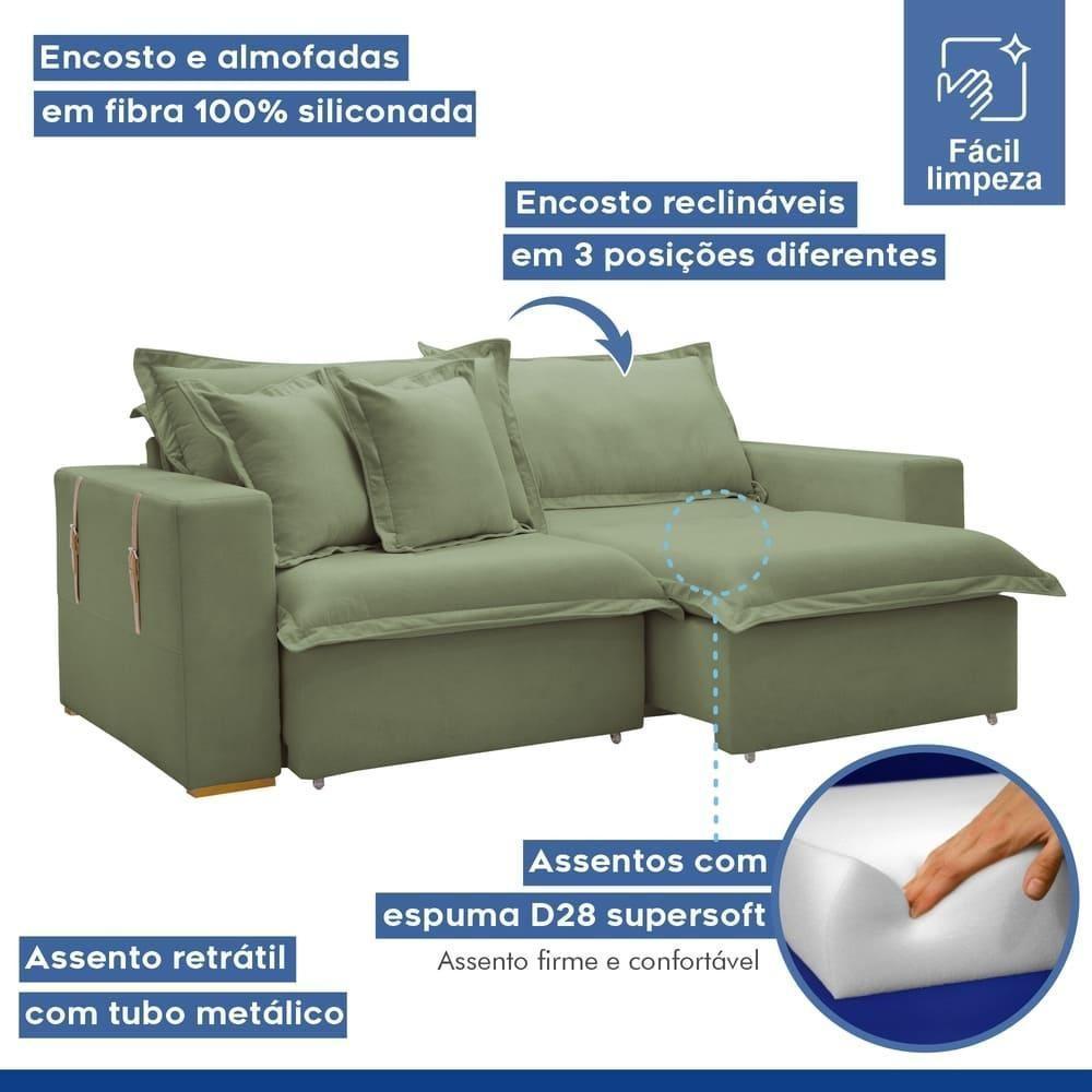 Sofá Cama Retrátil E Reclinável Arizona Boucle Verde 2,40m - 9