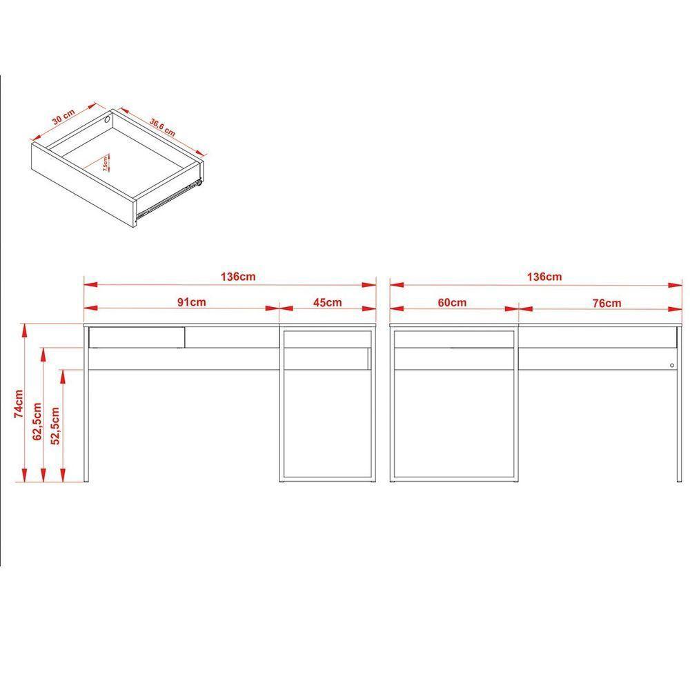 Mesa De Canto Para Escritório Em L Angular Com 1 Gaveta Amêndoa/preto - 5