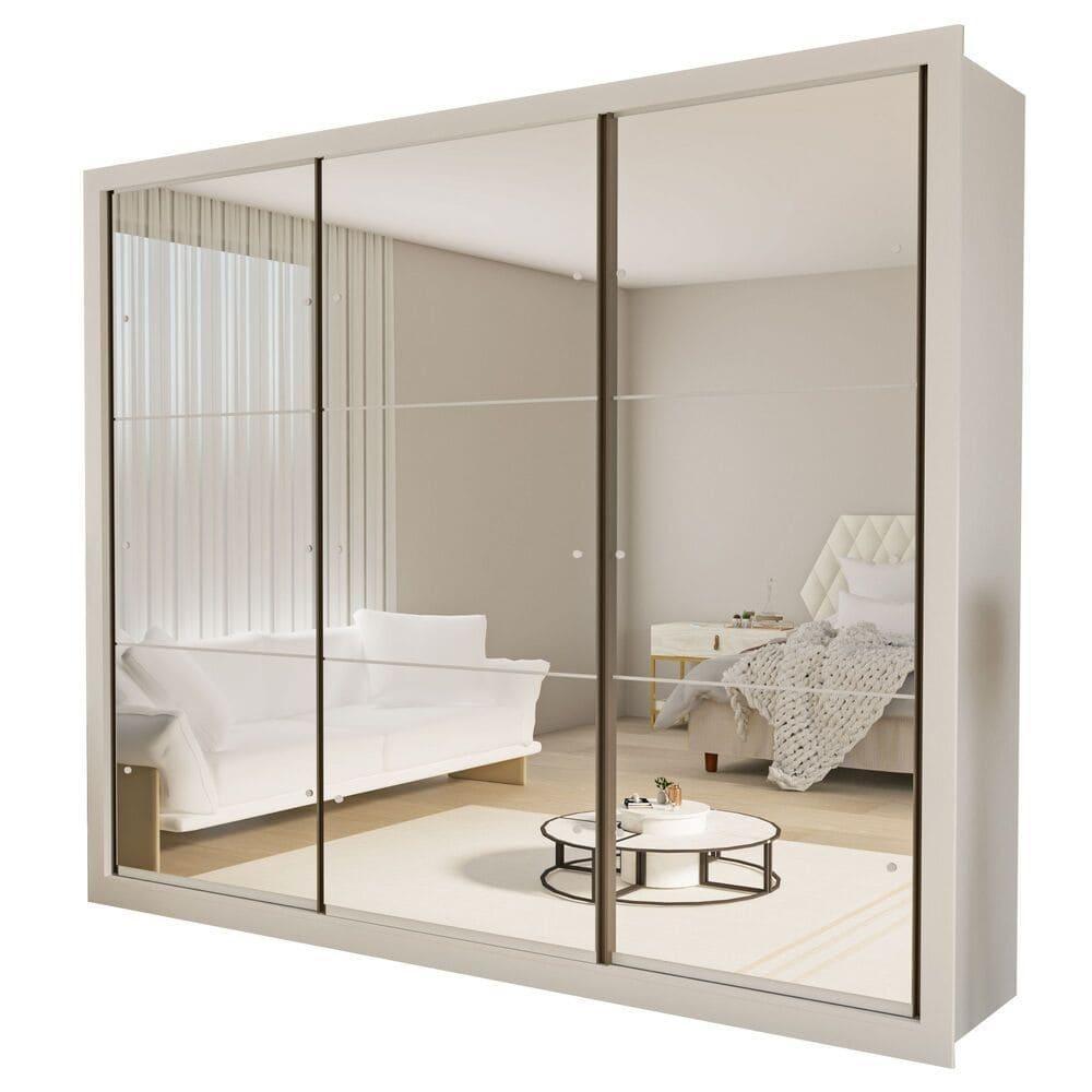 Guarda Roupa 3 Portas De Correr Todo Espelhado 6 Gavetas Ravena Minastex Branco - 1