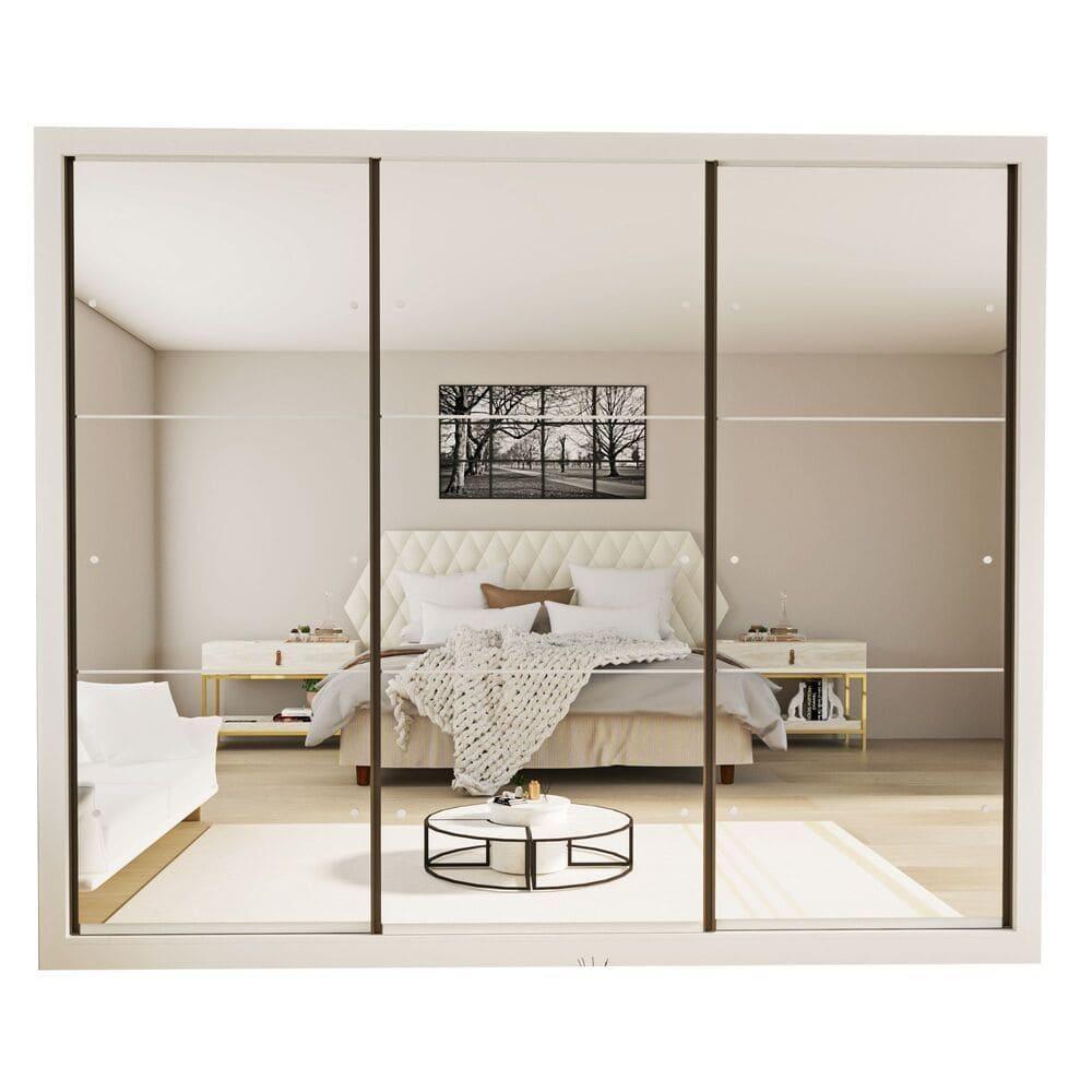 Guarda Roupa 3 Portas De Correr Todo Espelhado 6 Gavetas Ravena Minastex Branco - 4