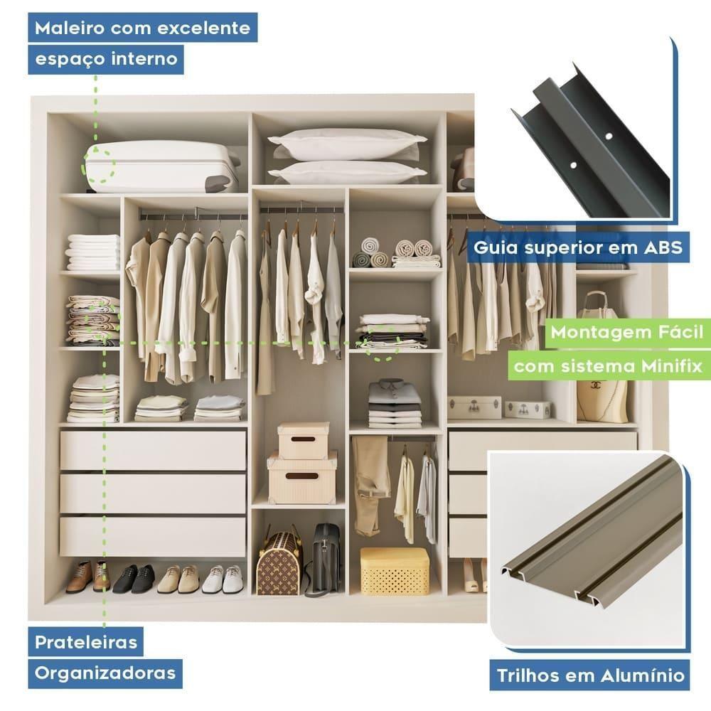 Guarda Roupa 3 Portas De Correr Todo Espelhado 6 Gavetas Ravena Minastex Branco - 7