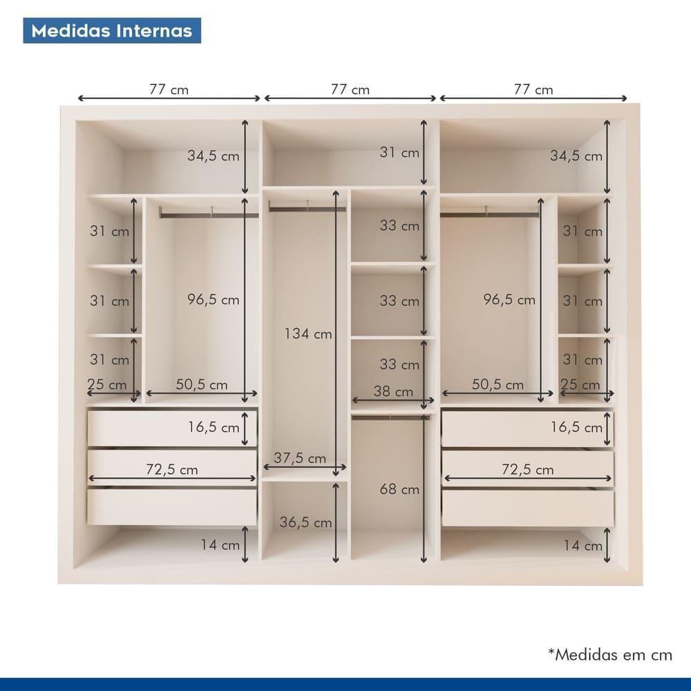 Guarda Roupa 3 Portas De Correr Todo Espelhado 6 Gavetas Ravena Minastex Branco - 8
