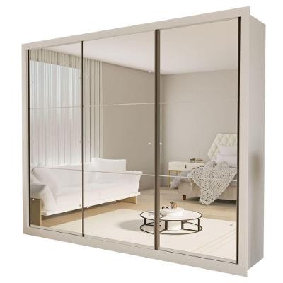 Guarda Roupa 3 Portas De Correr Todo Espelhado 6 Gavetas Ravena Minastex Branco