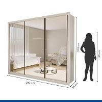 Guarda Roupa 3 Portas De Correr Todo Espelhado 6 Gavetas Ravena Minastex Branco - 3