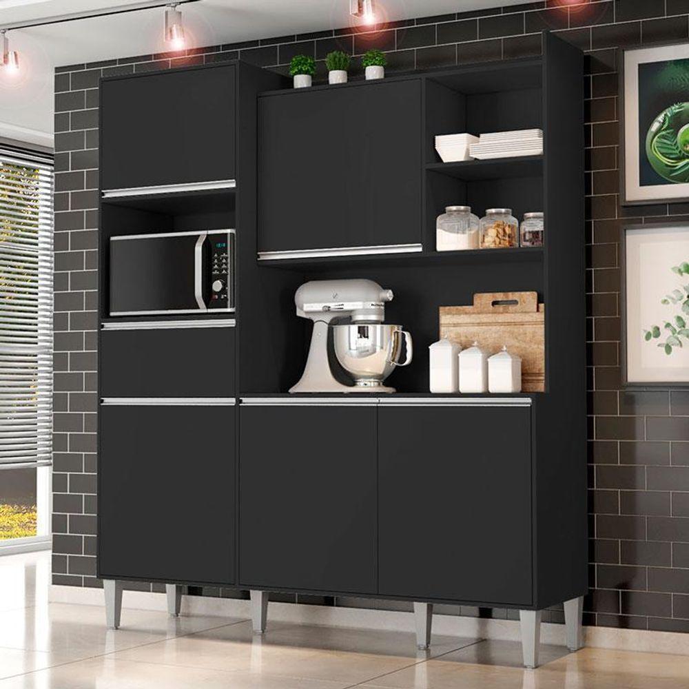 Armário Para Cozinha Kit Ambiente Isabel Preto Fosco - Ajl - 1