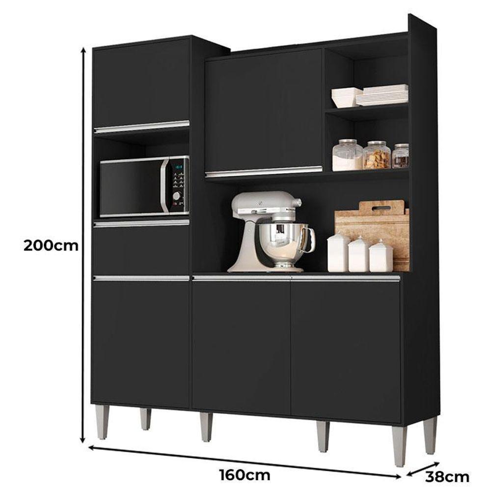 Armário Para Cozinha Kit Ambiente Isabel Preto Fosco - Ajl - 2