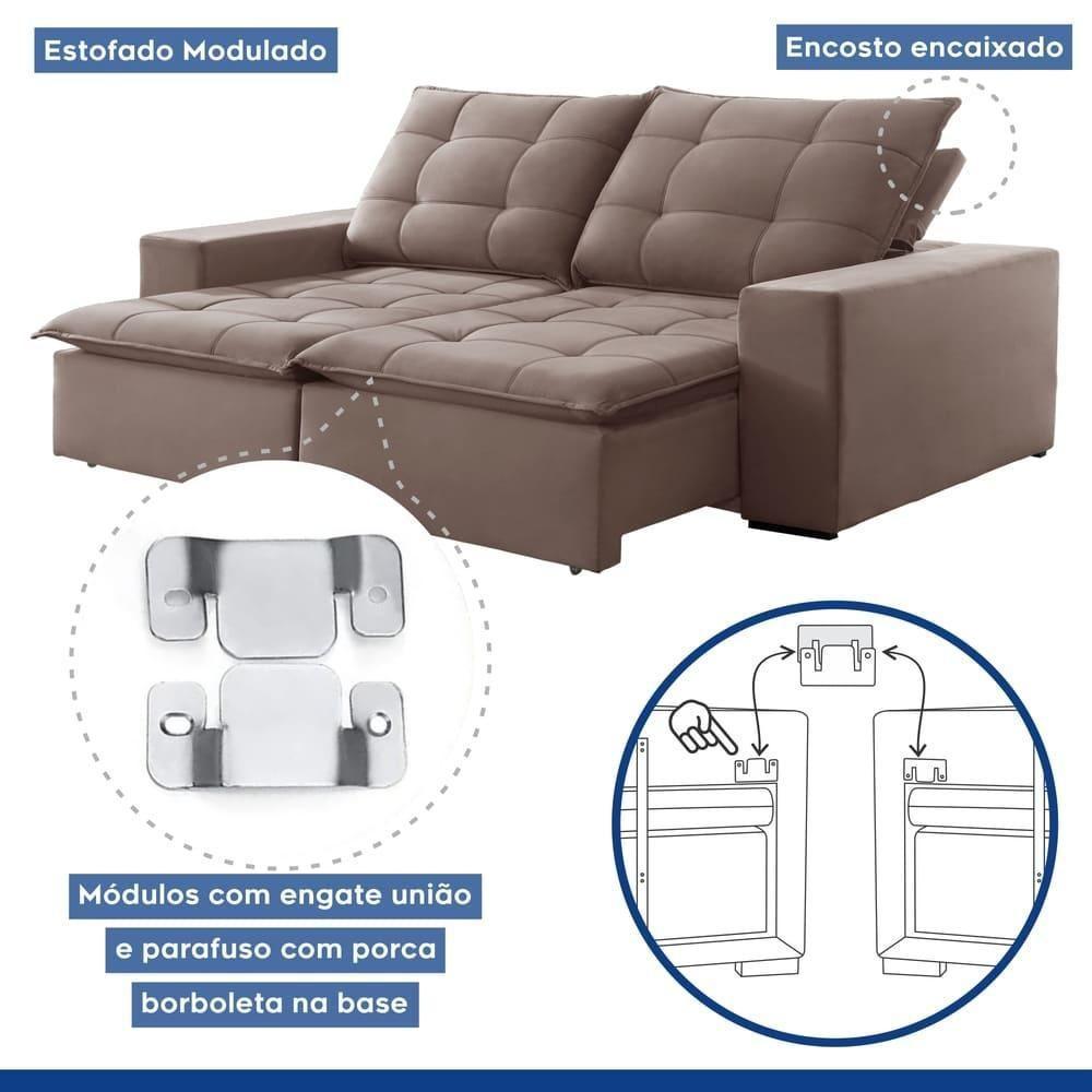 Sofá Retrátil E Reclinável Paris Veludo Bege Escuro 2,50m - 2