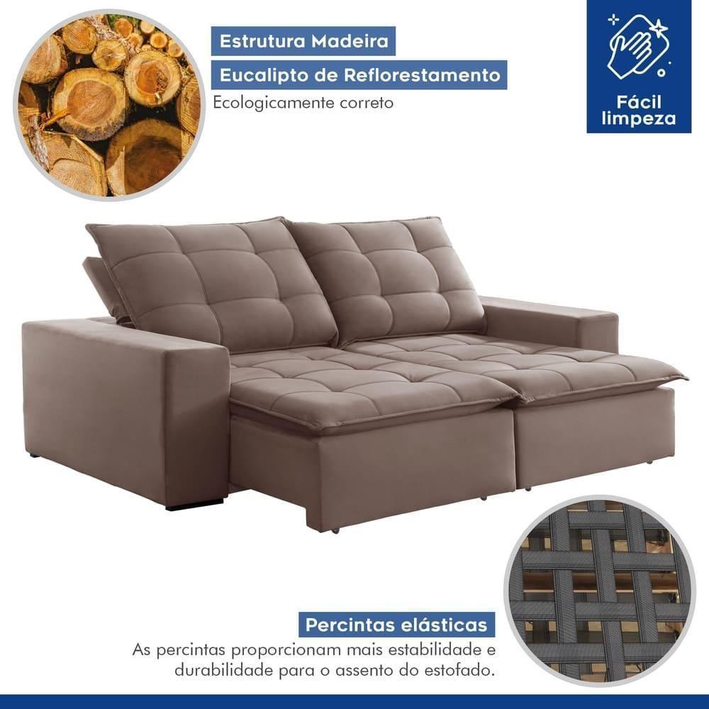 Sofá Retrátil E Reclinável Paris Veludo Bege Escuro 2,50m - 5