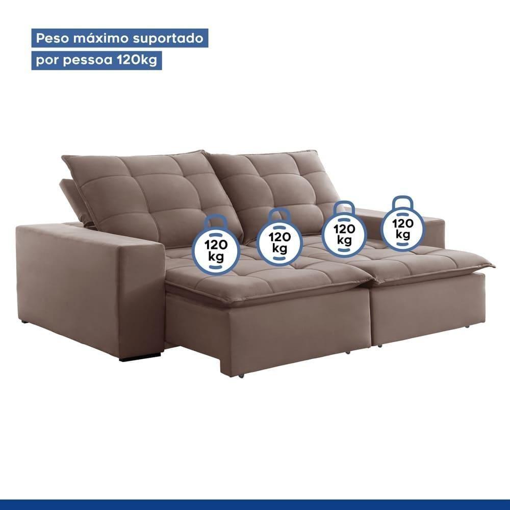 Sofá Retrátil E Reclinável Paris Veludo Bege Escuro 2,50m - 8