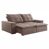 Sofá Retrátil E Reclinável Paris Veludo Bege Escuro 2,50m - 1