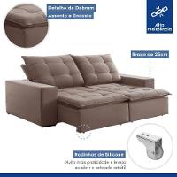 Sofá Retrátil E Reclinável Paris Veludo Bege Escuro 2,50m - 6