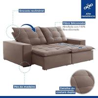 Sofá Retrátil E Reclinável Paris Veludo Bege Escuro 2,50m - 7