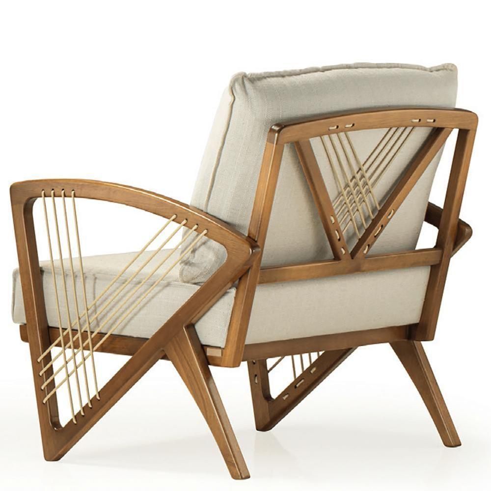 Poltrona Com Braços Gandú Ozki Madeira Eucalipto Cedro Tecido Bege Corda Couro Reconstituído - 2